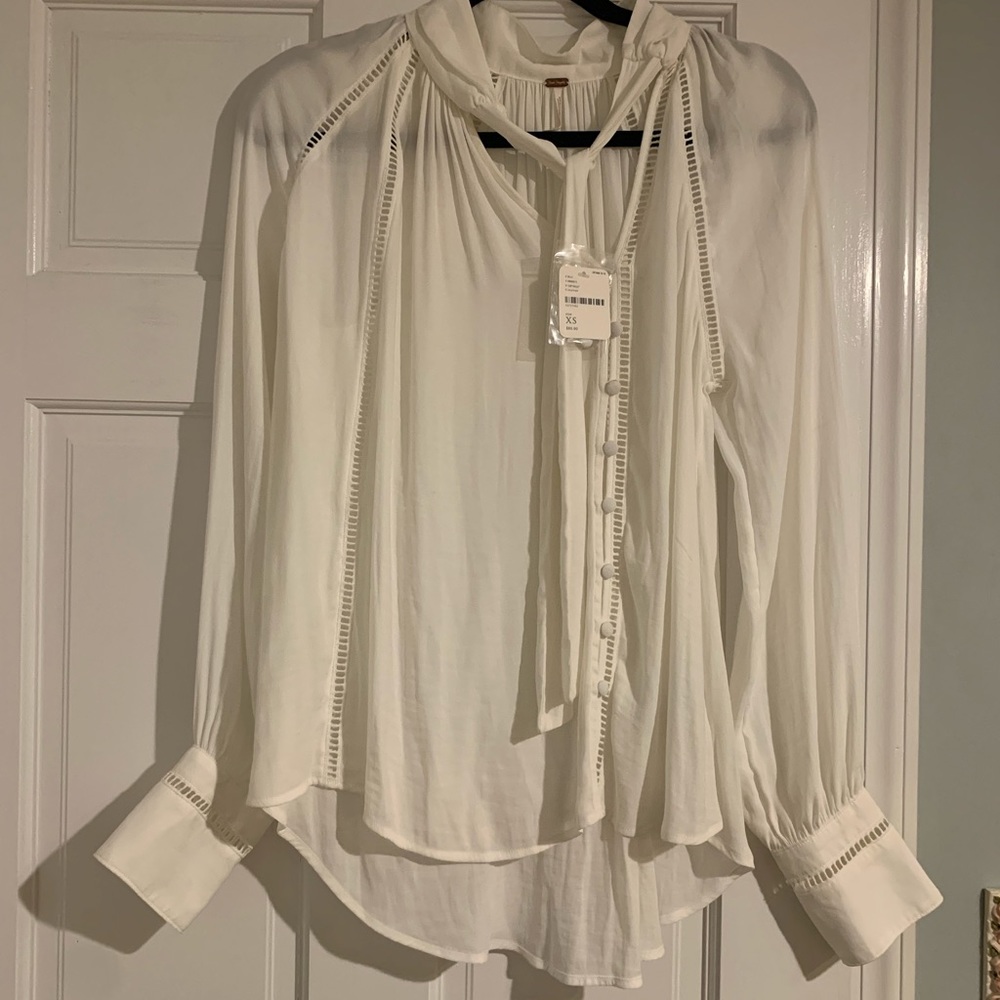 Free People White Tie Front Blouse (NWT)